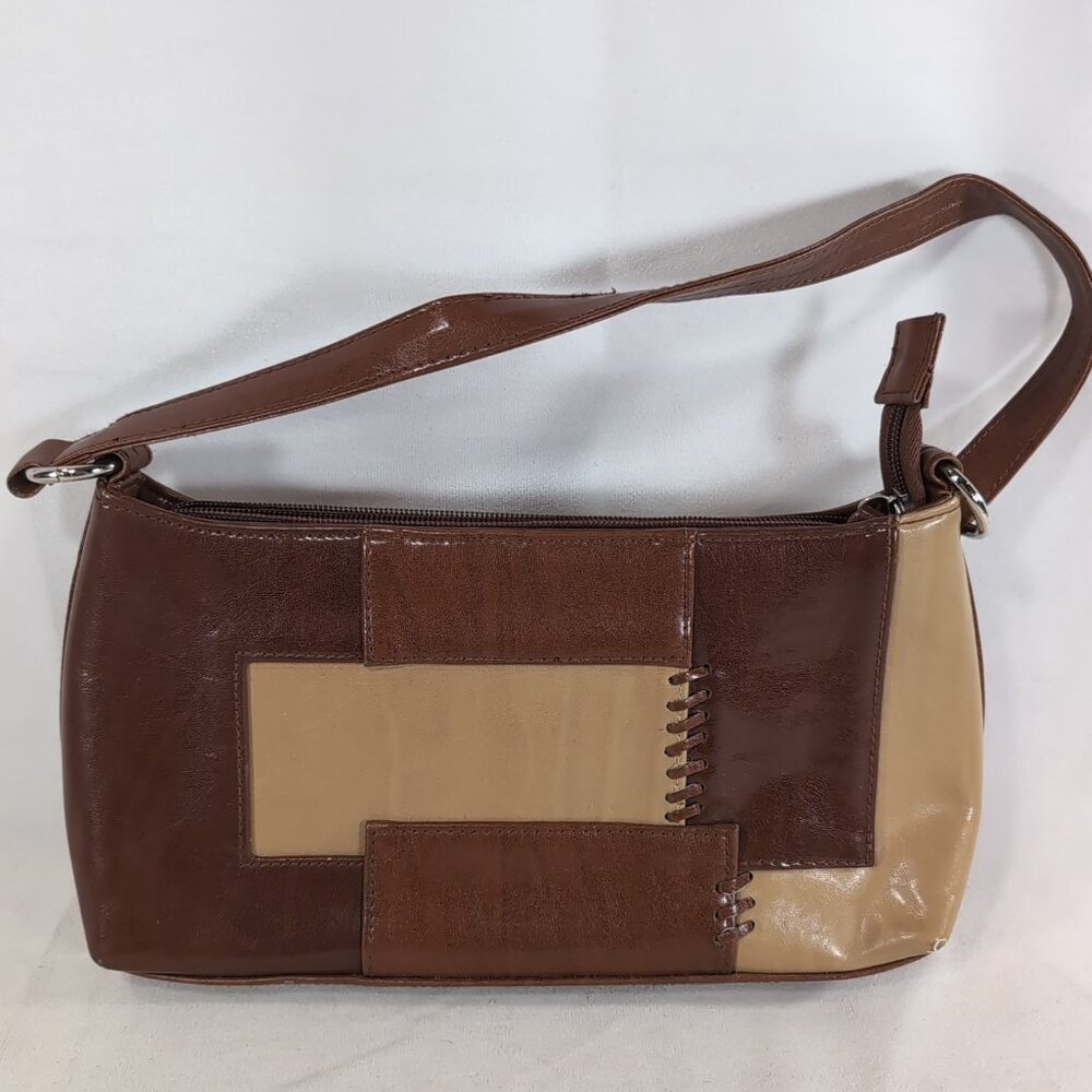 Veneto Patch Patchwork Faux Leather Shoulder Bag Purse Brown Y2K Boho